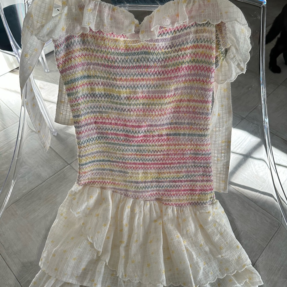 Love shack fancy dress size medium pastel colors white tiered skirt